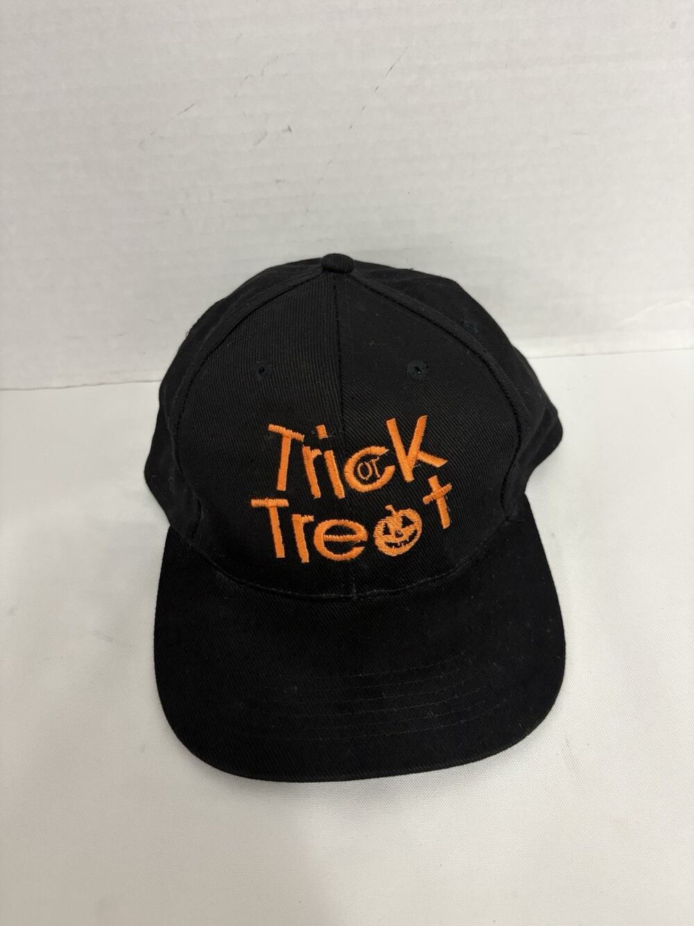 Trick or Treat Halloween Hat Adult Black Orange Embroidered Pumpkin Snapback Cap